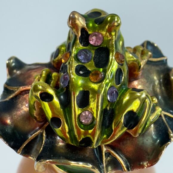 Perfume Bottle With Metal Frog Screw Top Dauber Multicolor Rhinestones Marked R - Picture 7 of 16